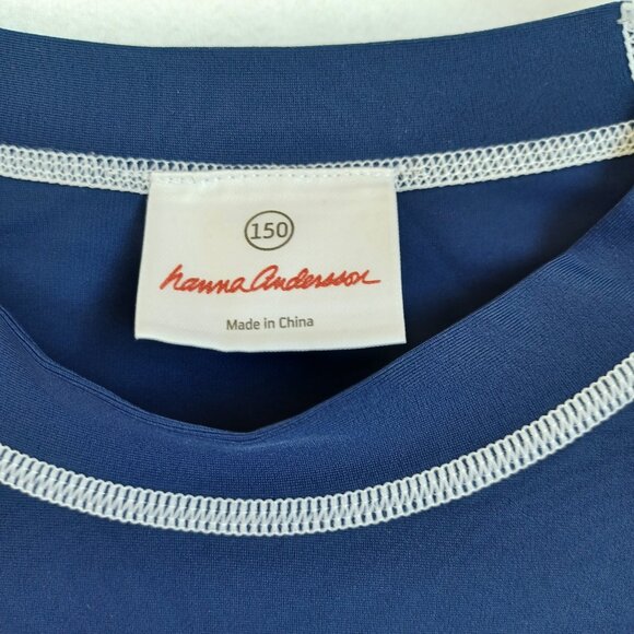 Hanna Andersson Sun-Ready Rash Guard Navy Blue Long Sleeve Pullover Kids Size 12 - Picture 4 of 9